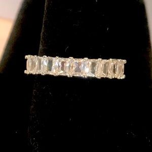 14k white gold over stainless steel CZ cushion cut. Eternity ring, size9